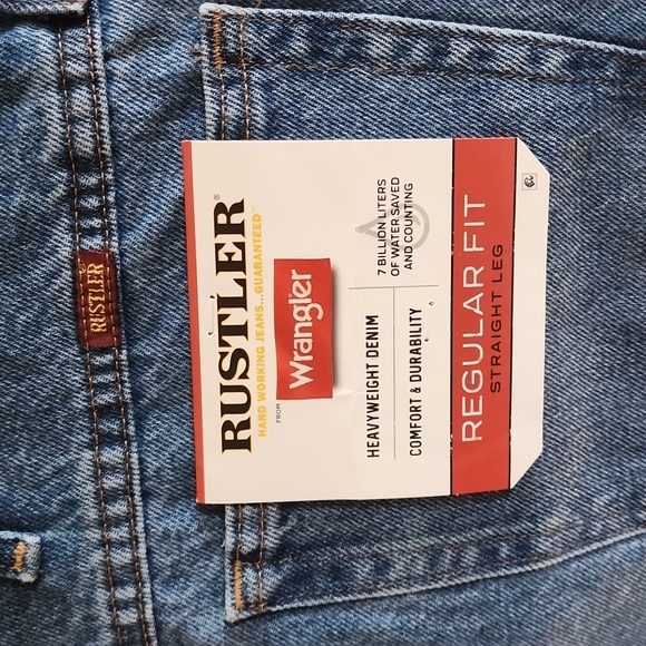 🤩HP🤩 NWT Rustler: Men's Heavyweight Denim Regular Fit Straight Leg Jeans 44x30 - Picture 3 of 6